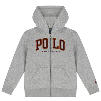 Boys Grey Logo Hooded Zip Up Top